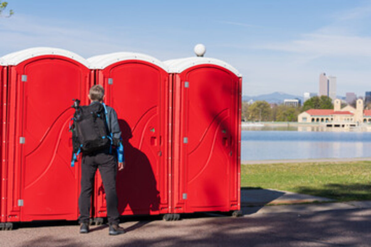 Portable toilet unit placed at an active jobsite